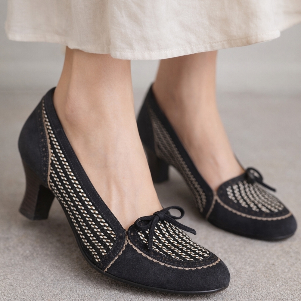 Ruby Shoo Flora Louis Grey Court Shoe French Heel Sz 9 Retro Vegan